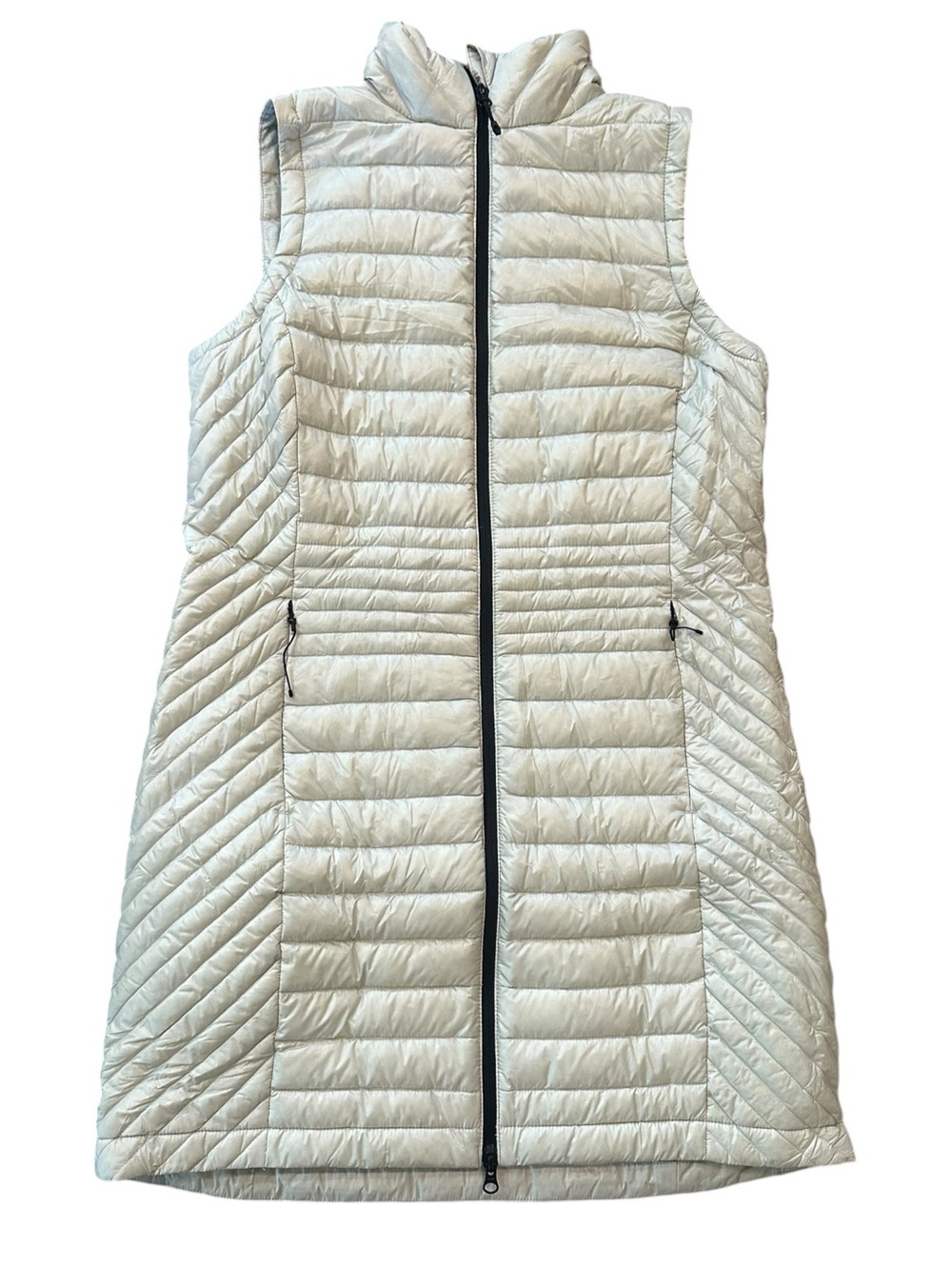 DULUTH TRADING CO. silver/gray down filled long nylon puffer vest size Medium